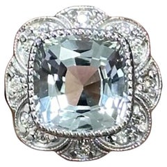 Ring aus 18 Karat Weißgold mit 4,01 Karat quadratischem Aquamarin und Diamant im Kissenschliff