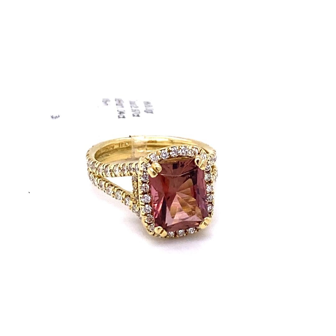 Emerald Cut 4.01 Carat Tourmaline Diamond 18 Karat Yellow Gold Engagement Ring