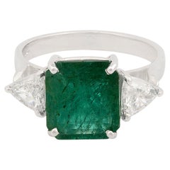 4.01 Carat Zambian Emerald Cocktail Ring 0.80 Carat Pear Diamond 18k White Gold