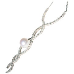 4.01 Karat Diamond 18 Karat White Gold Pearl Necklace