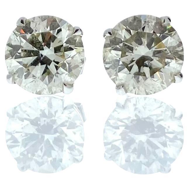 Clous d'oreilles en or blanc 14 carats avec diamants ronds certifiés EGL d'un poids total de 4,01 carats