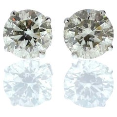 Clous d'oreilles en or blanc 14 carats avec diamants ronds certifiés EGL d'un poids total de 4,01 carats