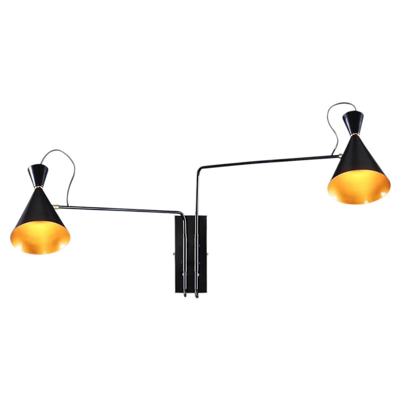 4012/A2 Lampada da parete a 2 luci in nero e oro