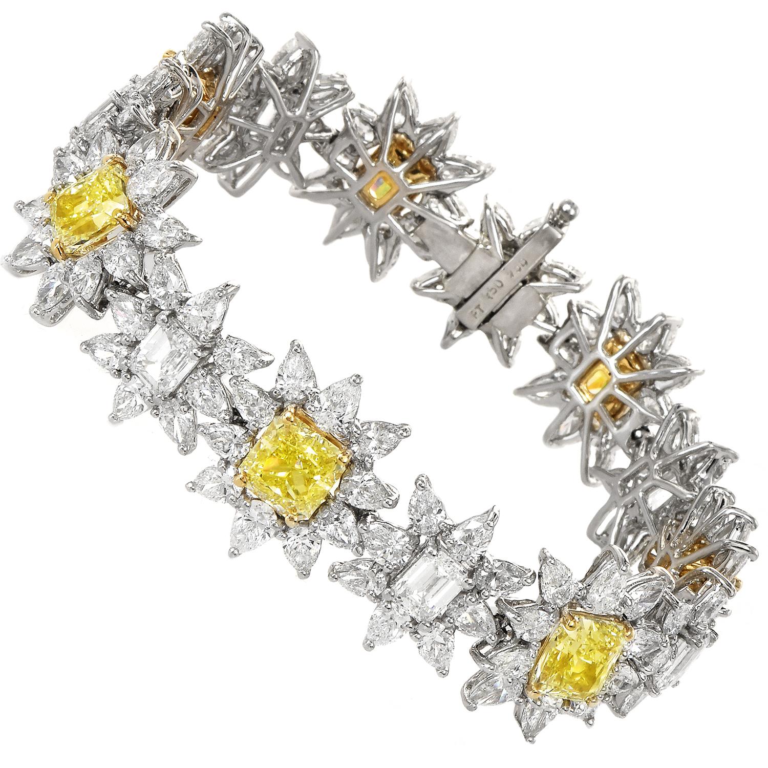 40.16cts GIA Fancy Yellow Diamond Platinum & 18K Gold Sun Flower Link Bracelet 1