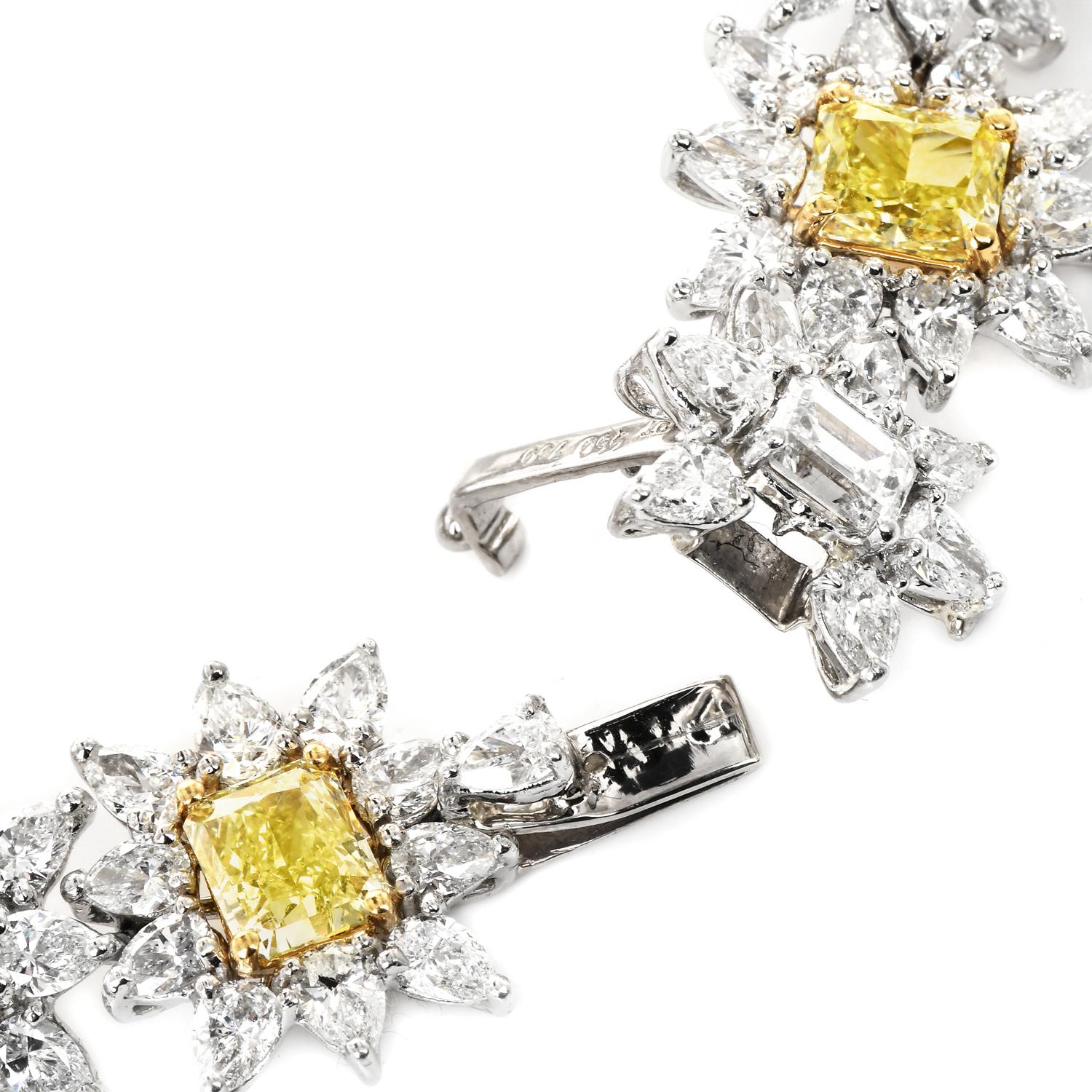 40.16cts GIA Fancy Yellow Diamond Platinum & 18K Gold Sun Flower Link Bracelet 2