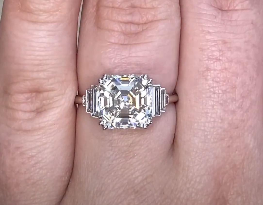 Art Deco 4.01ct Asscher Cut Diamond Engagement Ring, VS1 Clarity, Platinum