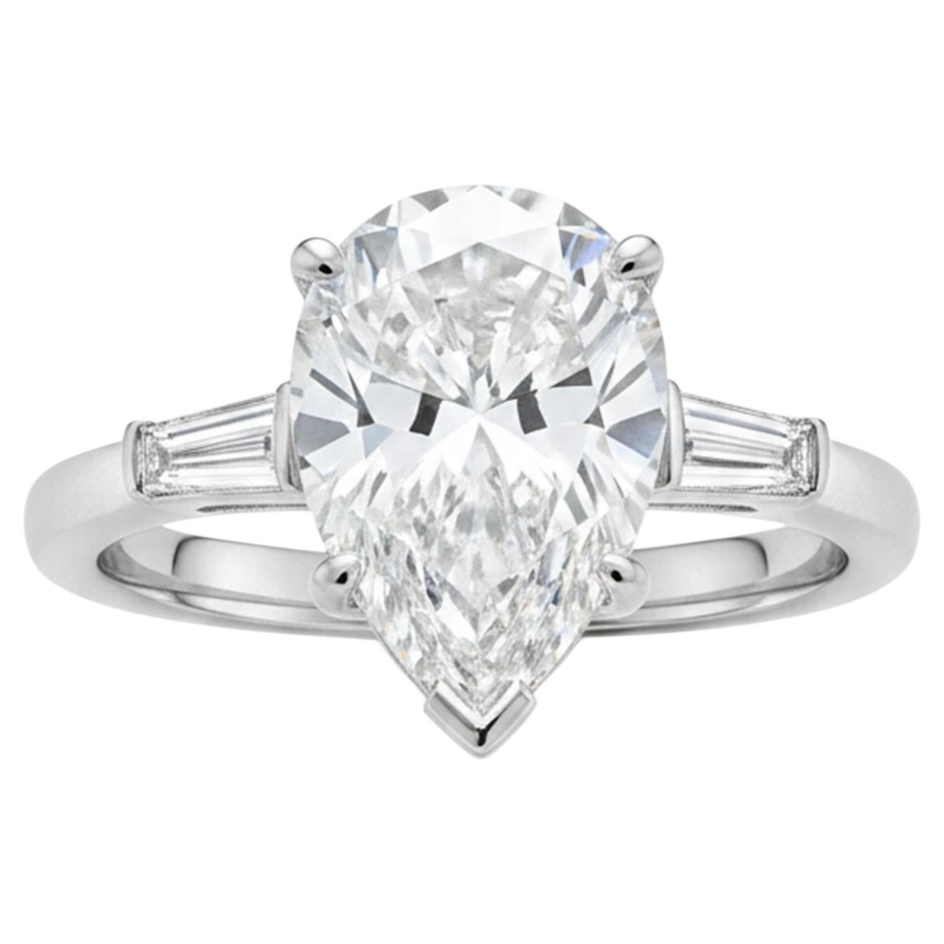 4.01ct GIA Certified Pear Shape Solitaire Diamond Platinum Engagement Ring