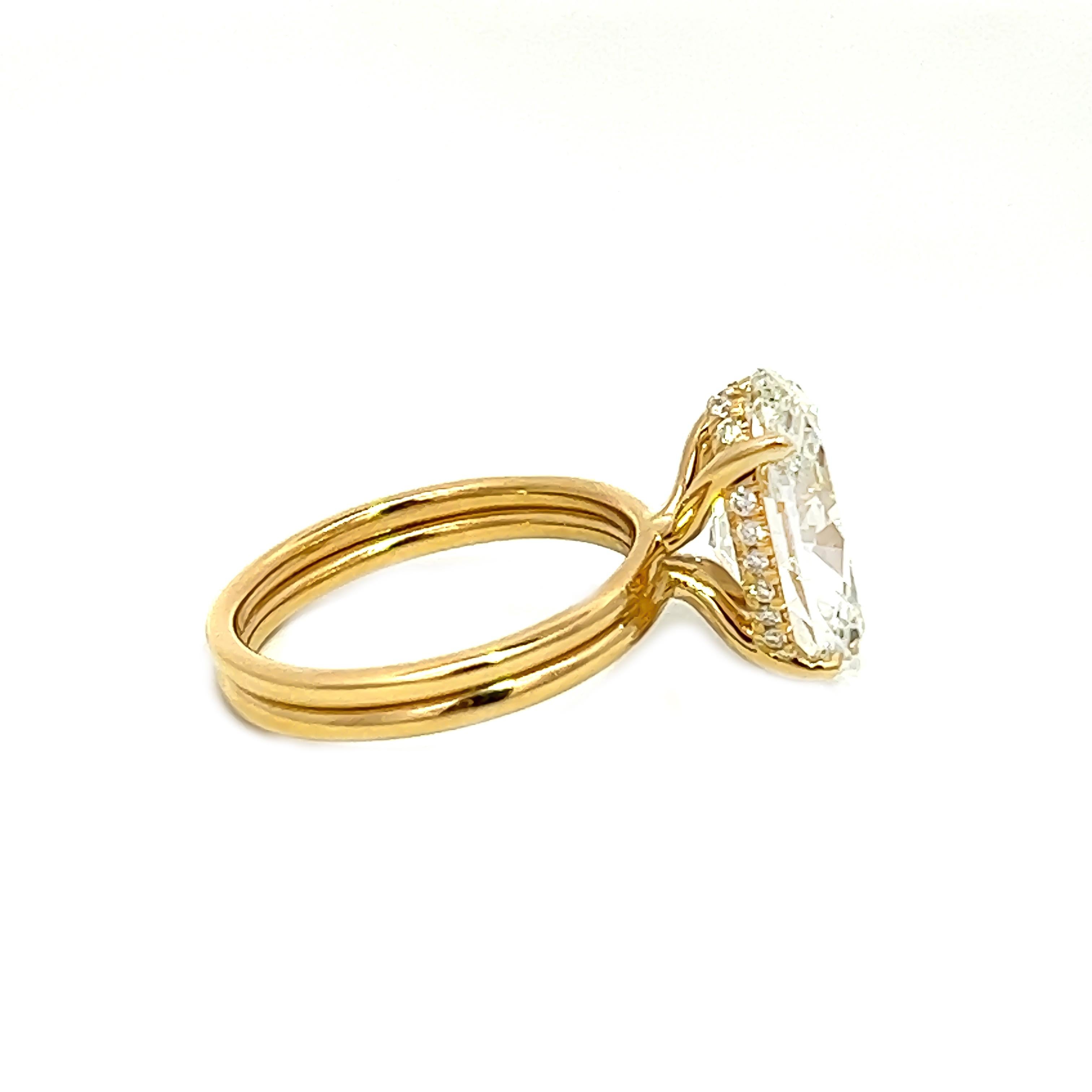 Aesthetic Movement 4.01CT GIA Cert Natural Oval Engagement Diamond Ring Set in 18K Yellow Gold