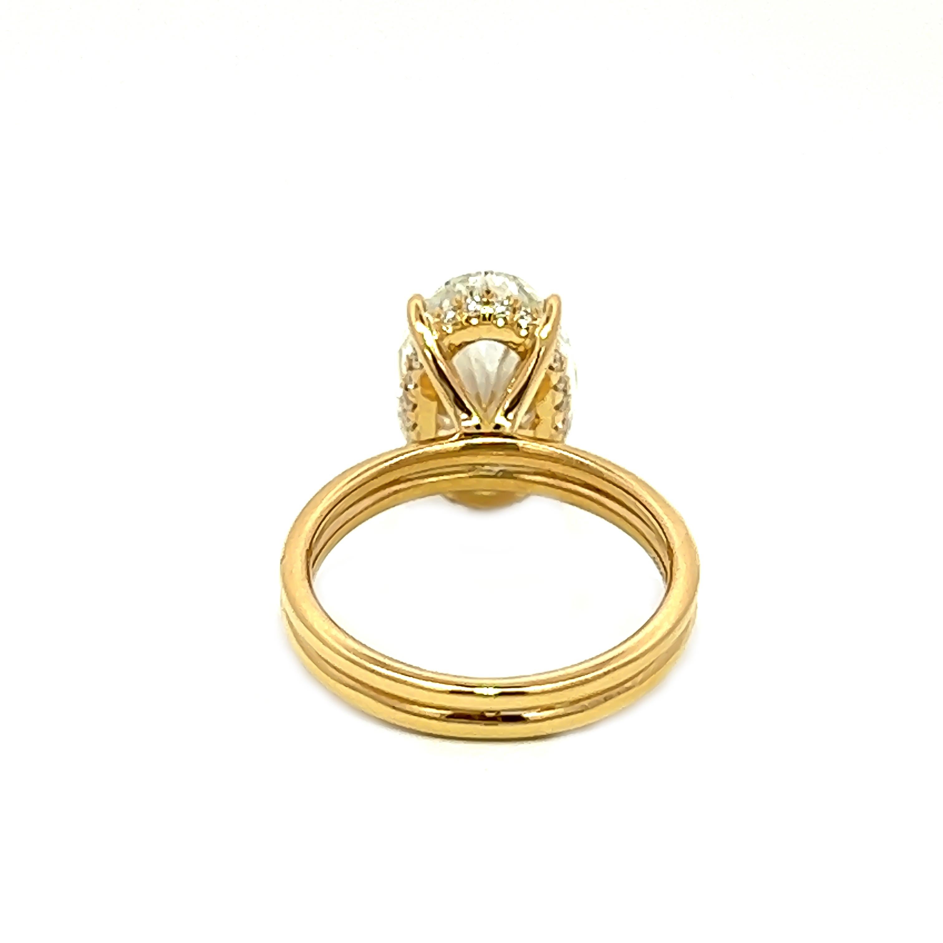 Oval Cut 4.01CT GIA Cert Natural Oval Engagement Diamond Ring Set in 18K Yellow Gold