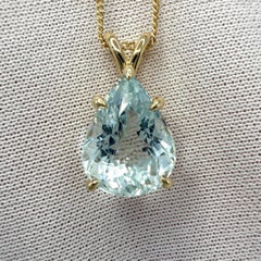 4.01ct Light Blue Aquamarine Pear Teardrop Cut 18k Yellow Gold Pendant Necklace