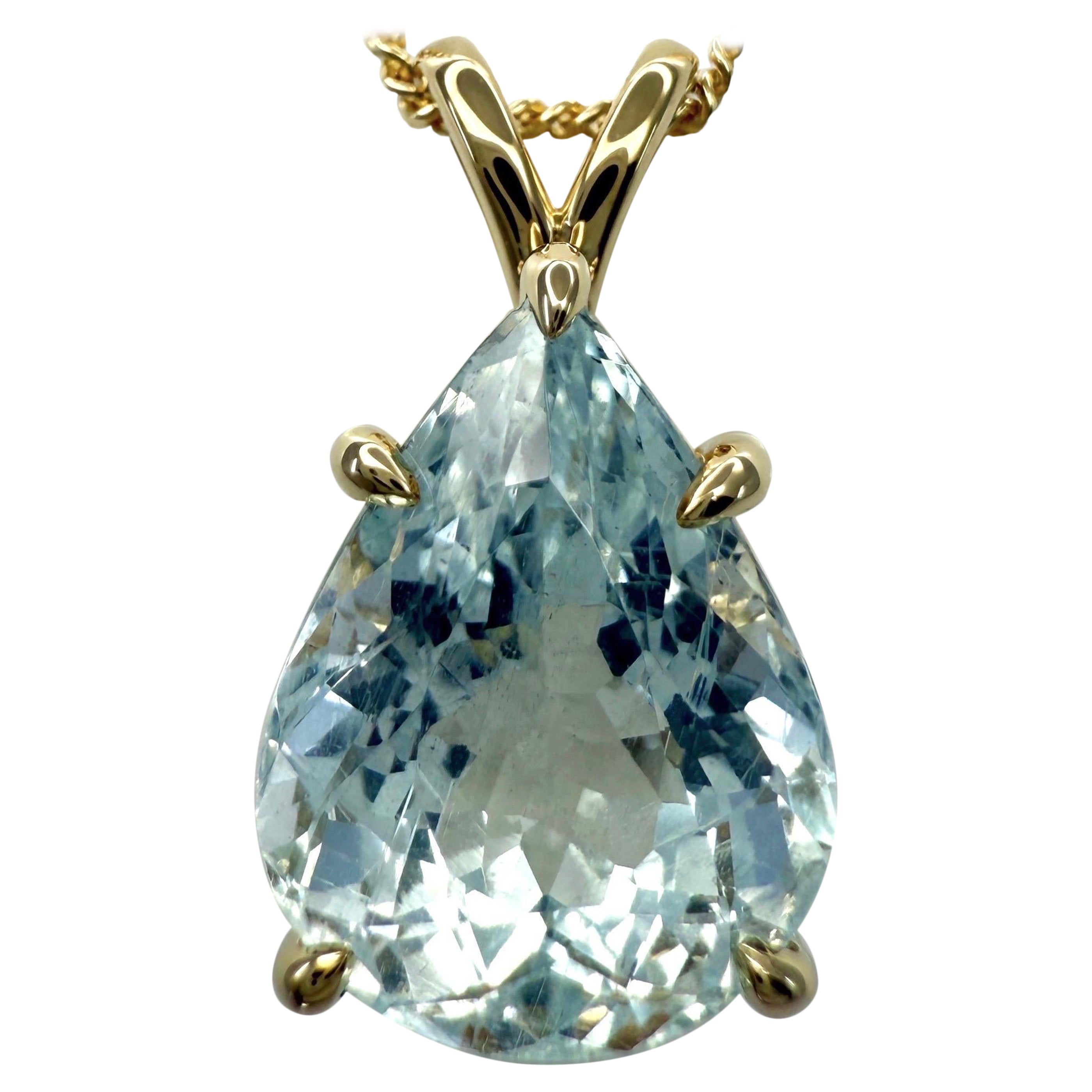 Collier pendentif en or jaune 18k avec aigue-marine bleu clair 4.01ct, taille poire et goutte