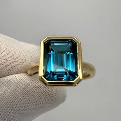 4.01ct London Blue Topaz Emerald Octagonal Cut 14k Yellow Gold Solitaire Ring