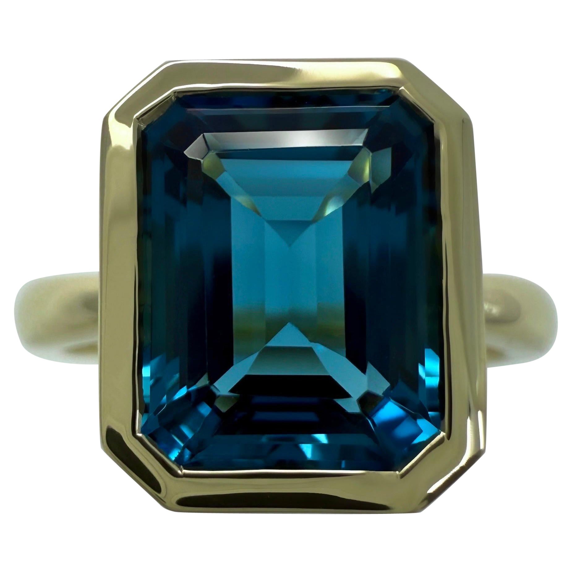 4.01ct London Blue Topaz Emerald Octagonal Cut 14k Yellow Gold Solitaire Ring