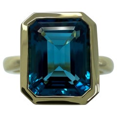 4.01ct London Blue Topaz Emerald Octagonal Cut 14k Yellow Gold Solitaire Ring