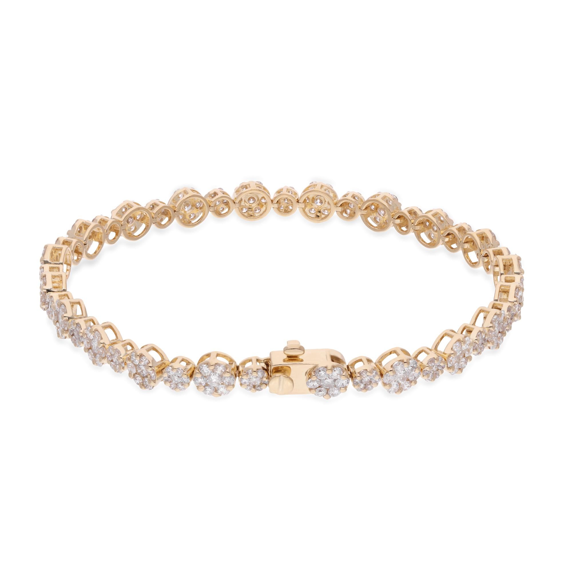 Moderno Bracciale tennis con cluster di diamanti tondi e brillanti Nature da 4,01 carati, oro giallo 14k in vendita