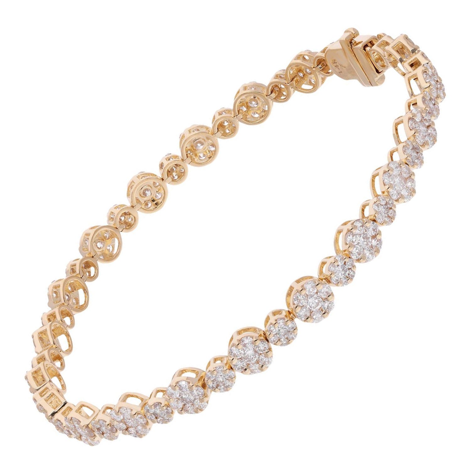 4.01Ct Natural Round Brilliant Diamond Cluster Tennis Bracelet 14k Yellow Gold
