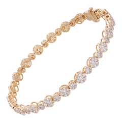 4.01Ct Natural Round Brilliant Diamond Cluster Tennis Bracelet 14k Yellow Gold