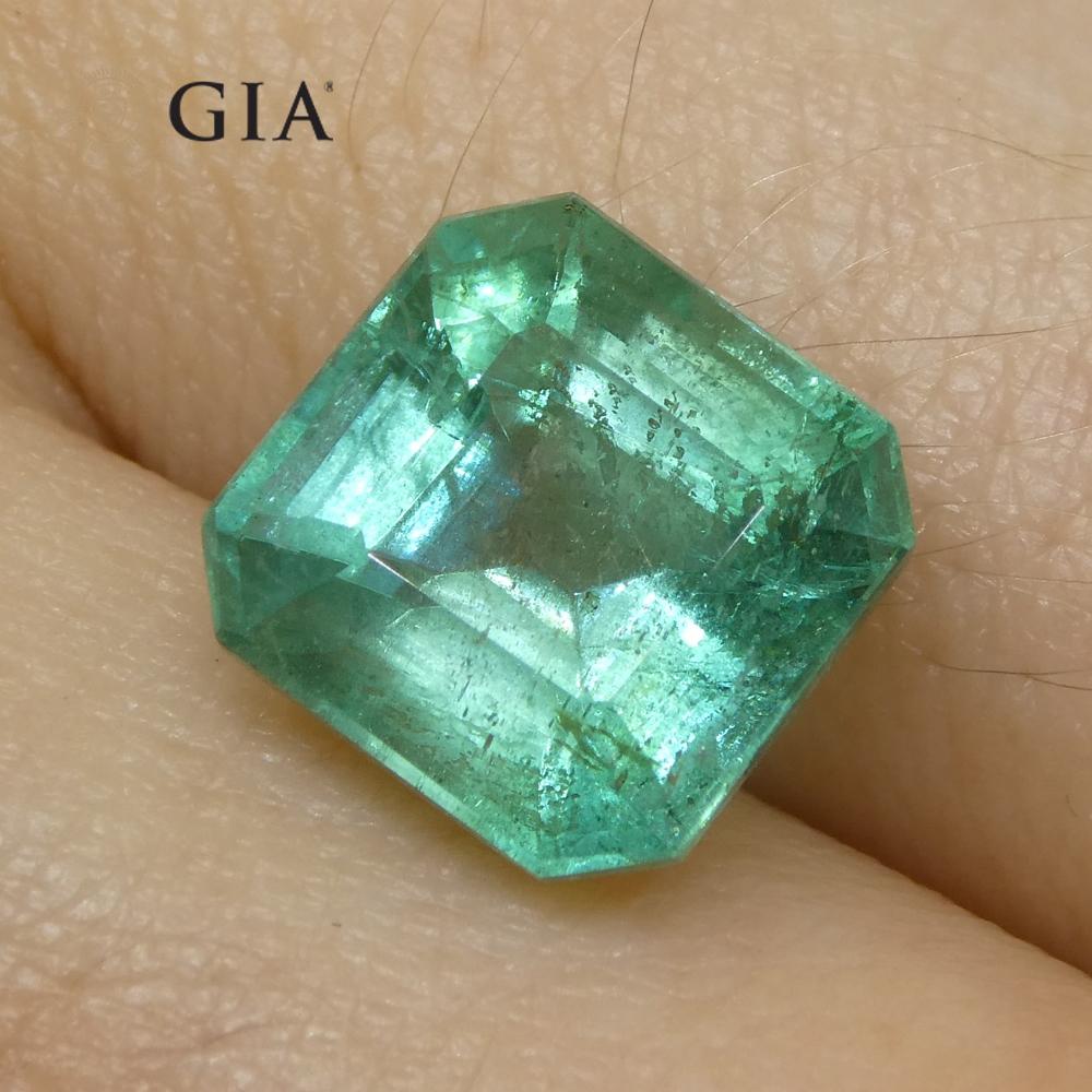 Square Cut 4.01ct Octagonal/Emerald Cut Green Emerald GIA Certified Zambia For Sale