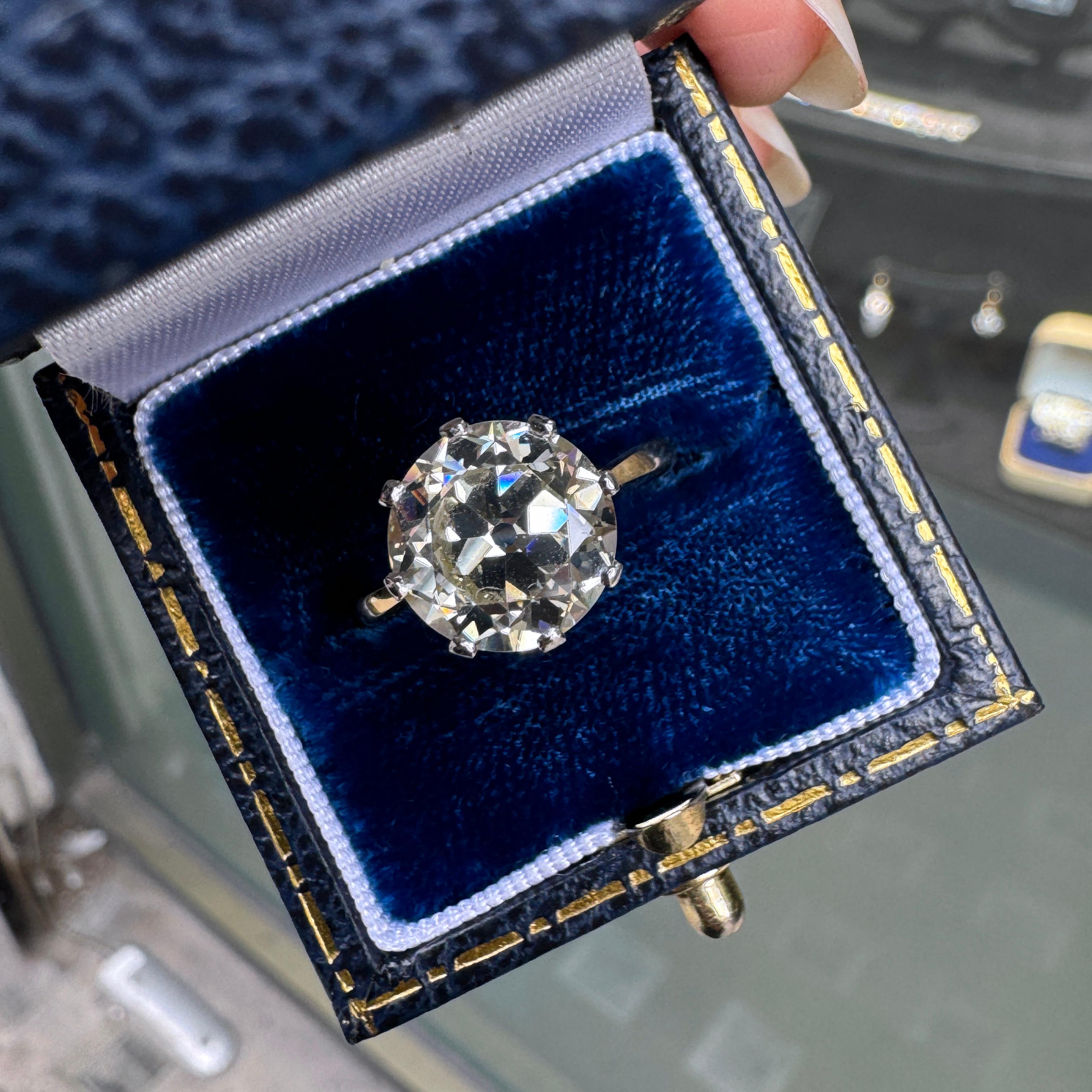 4.01ct Old European Cut Diamond 18ct Gold und Platin Antiker Verlobungsring Damen im Angebot