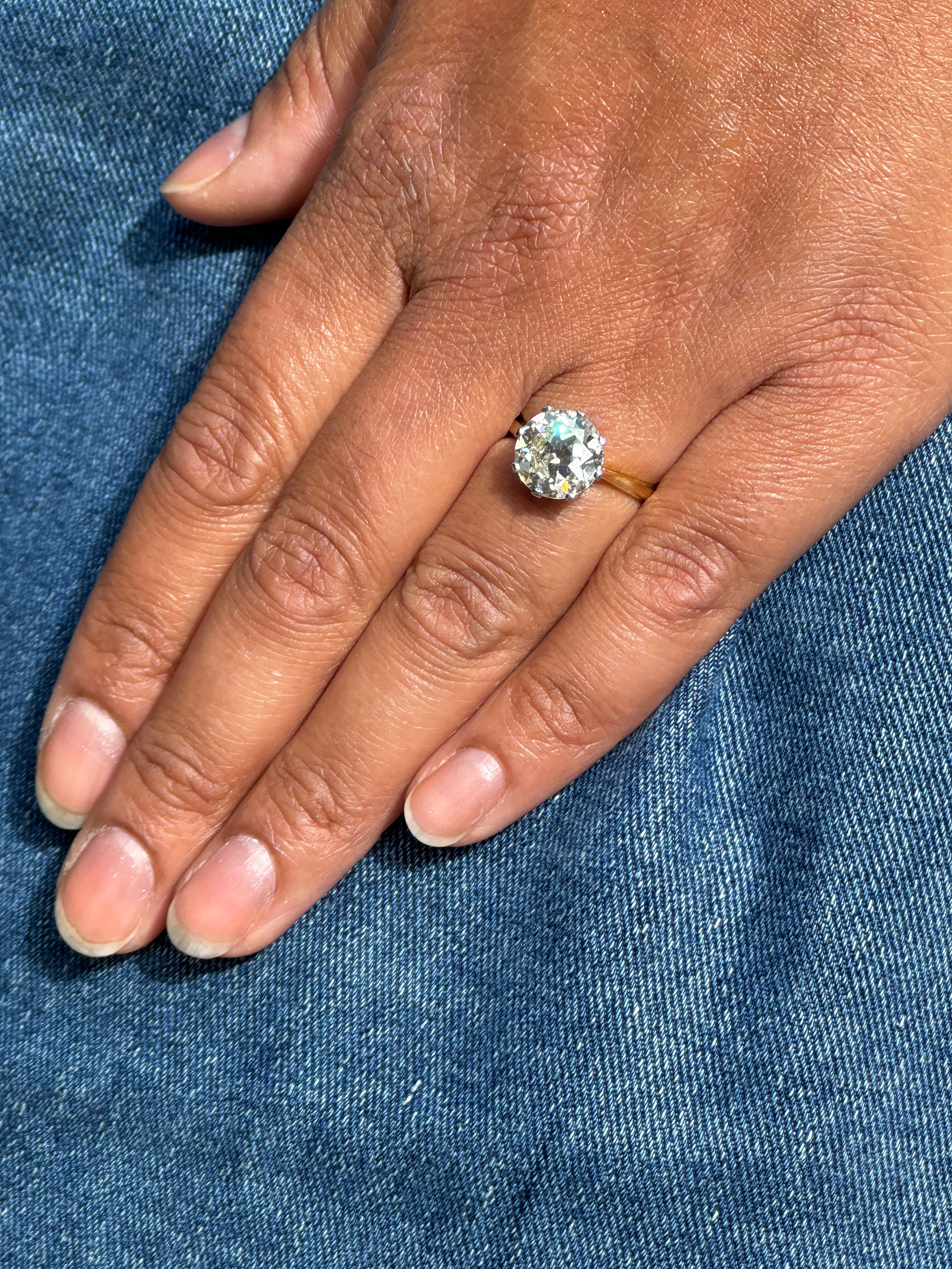 4.01ct Old European Cut Diamond 18ct Gold und Platin Antiker Verlobungsring im Angebot 2