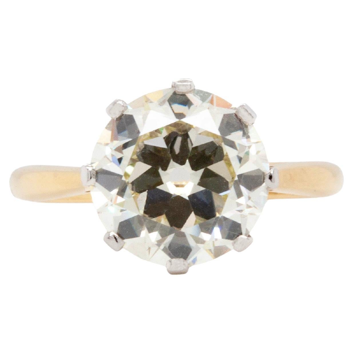 4.01ct Old European Cut Diamond 18ct Gold and Platinum Antique Engagement Ring