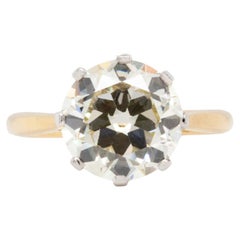 4.01ct Old European Cut Diamond 18ct Gold und Platin Antiker Verlobungsring