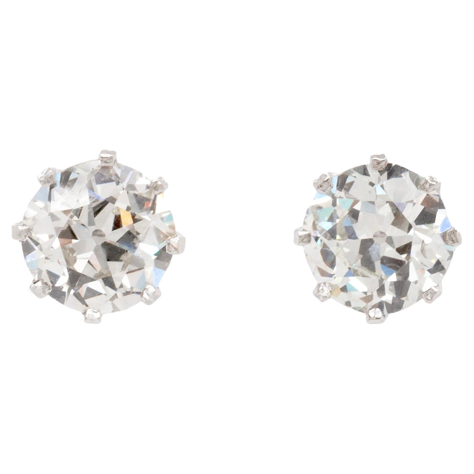 Pendientes de oro blanco de 18 ct con diamantes talla europea antigua de 4,01 ct en venta