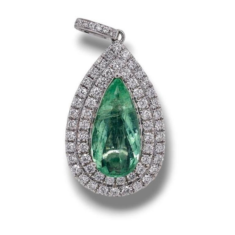 4.01ct Vivid Neon Green Paraiba Tourmaline Pendant 18K Gold GIA Cert