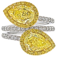 4.01cttw Fancy Yellow Intense Two Stone Pear Cut Diamond Ring GIA Certified
