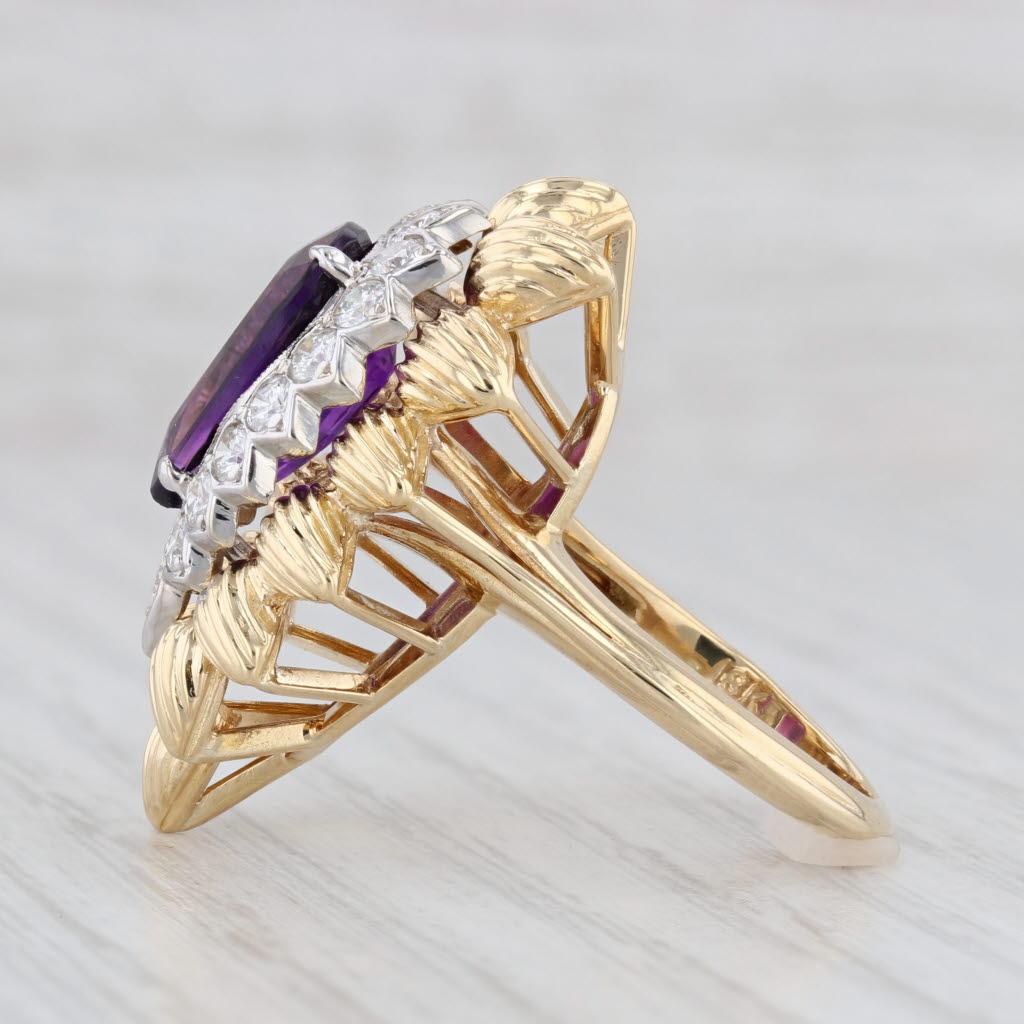 Pear Cut 4.01ctw Amethyst Diamond Cocktail Ring 18k Yellow Gold Size 6.75 For Sale