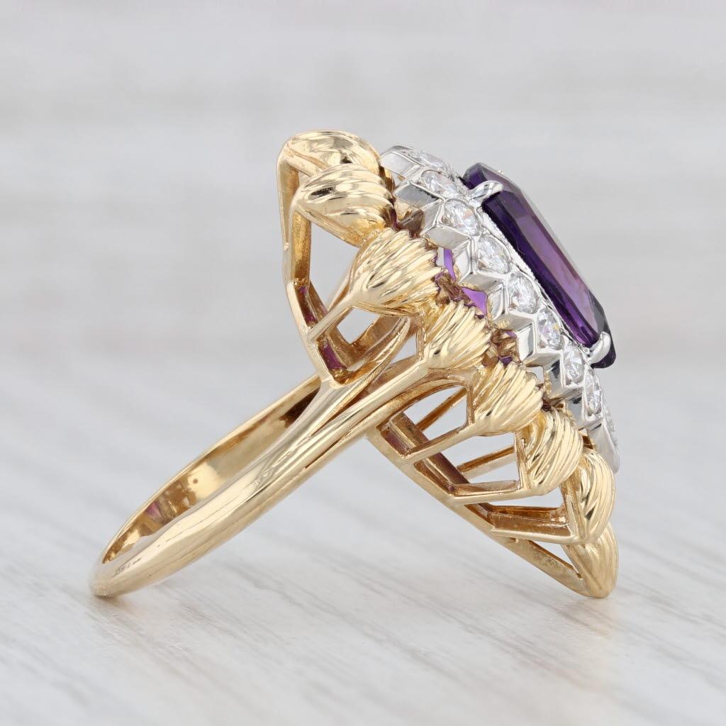 Women's 4.01ctw Amethyst Diamond Cocktail Ring 18k Yellow Gold Size 6.75 For Sale