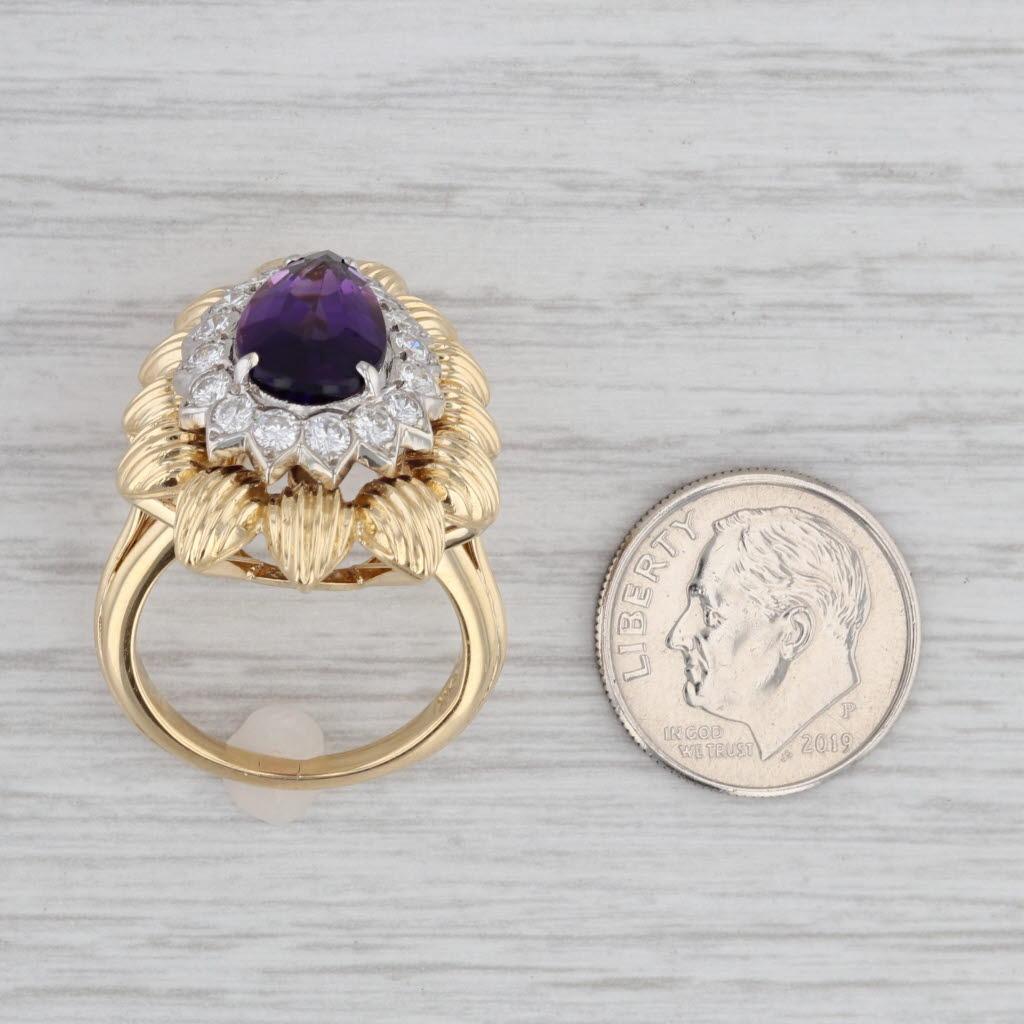 4.01ctw Amethyst Diamond Cocktail Ring 18k Yellow Gold Size 6.75 For Sale 2