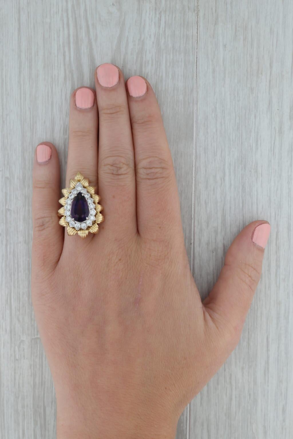 4.01ctw Amethyst Diamond Cocktail Ring 18k Yellow Gold Size 6.75 For Sale 3