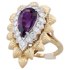 Vintage 4.01ctw Amethyst Diamond Cocktail Ring 18k Yellow Gold Size 6.75