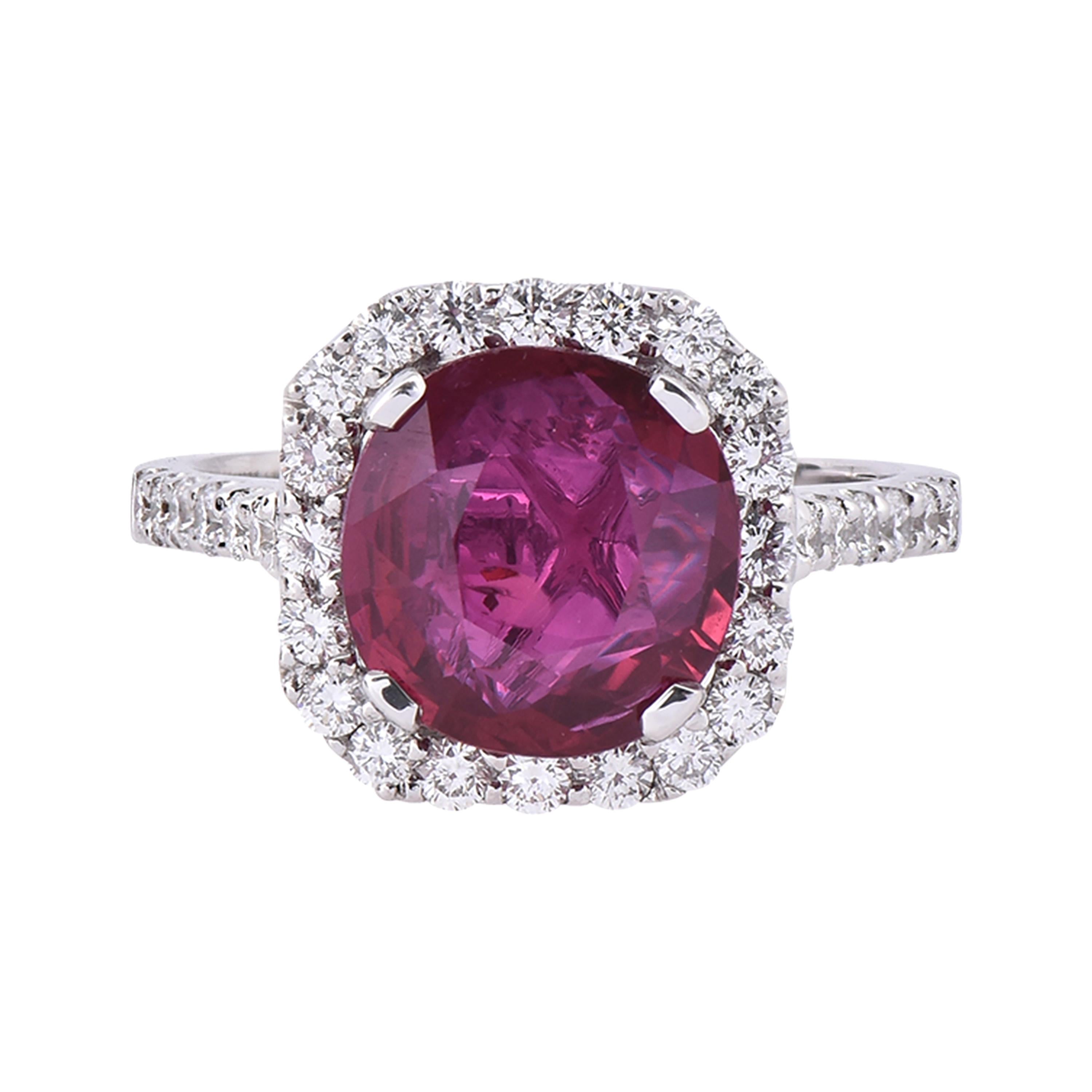 Laviere 4.02 Carat Burmese Ruby and Diamond Ring For Sale