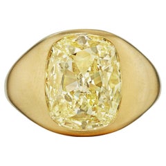 4.02 Carat Cushion Brilliant Diamond Gold Gypsy Ring