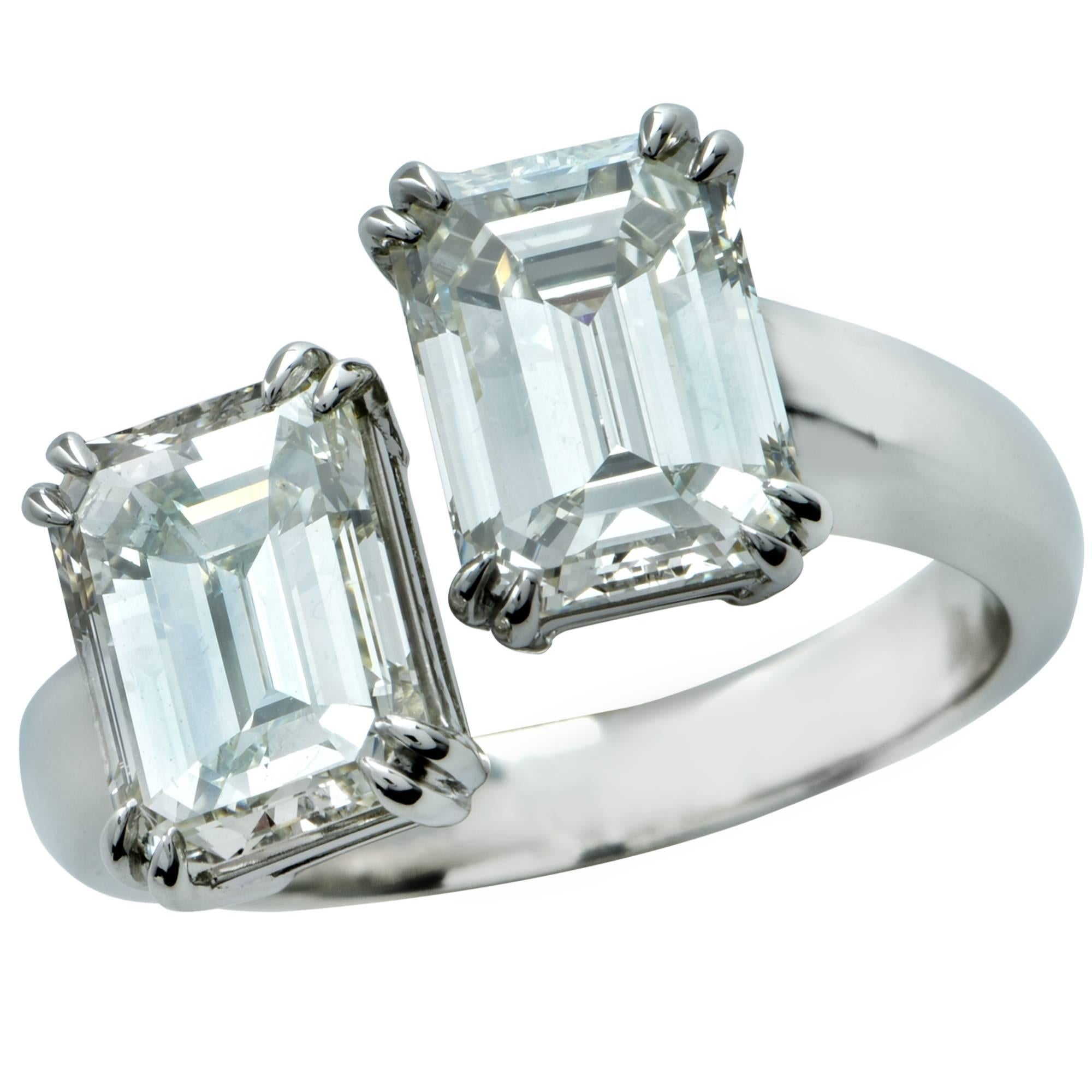 Vivid Diamonds 4.02 Carat Emerald Cut Diamond Platinum Bypass Ring