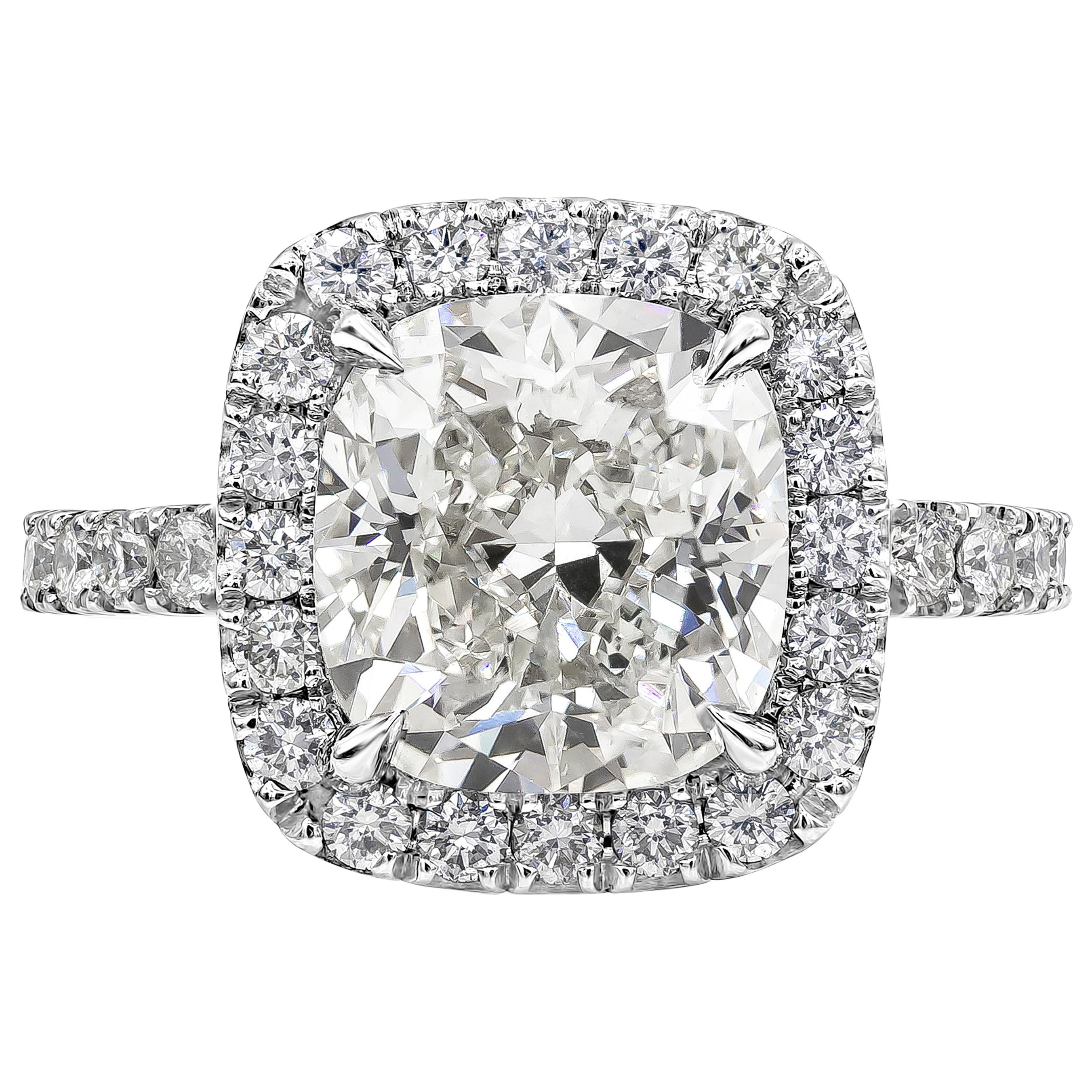 Roman Malakov 4.02 Carat GIA Certified Cushion Cut Diamond Halo Engagement Ring