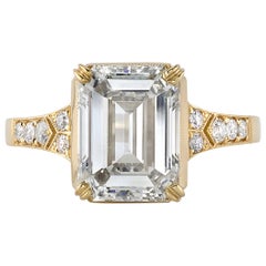 4.02 Carat GIA Certified Emerald Cut Diamond Set in an 18 Karat Yellow Gold Ring