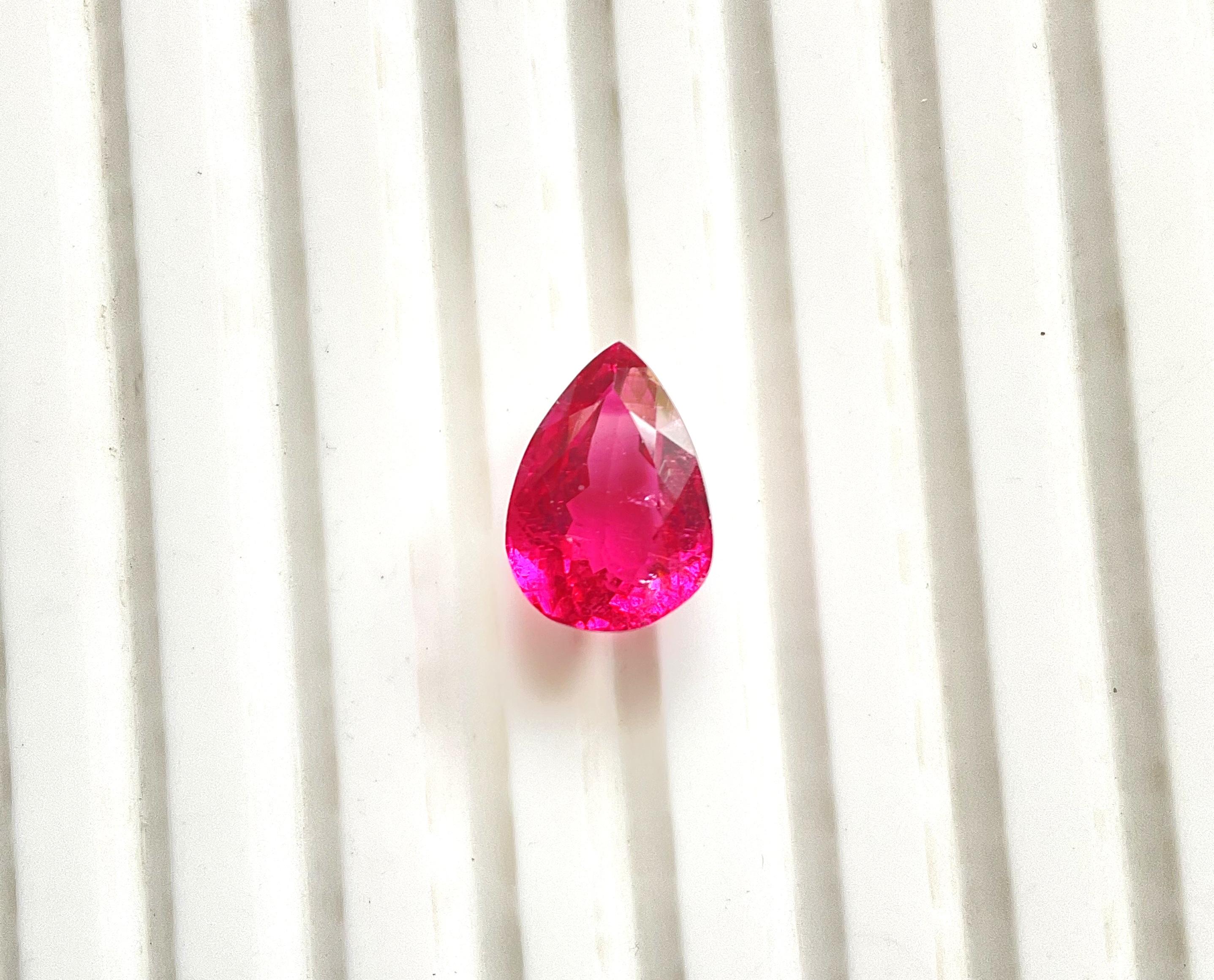 Art Deco 4.02 Carat Hot Pink Rubellite Tourmaline pear cut stone fine jewelry Natural Gem For Sale