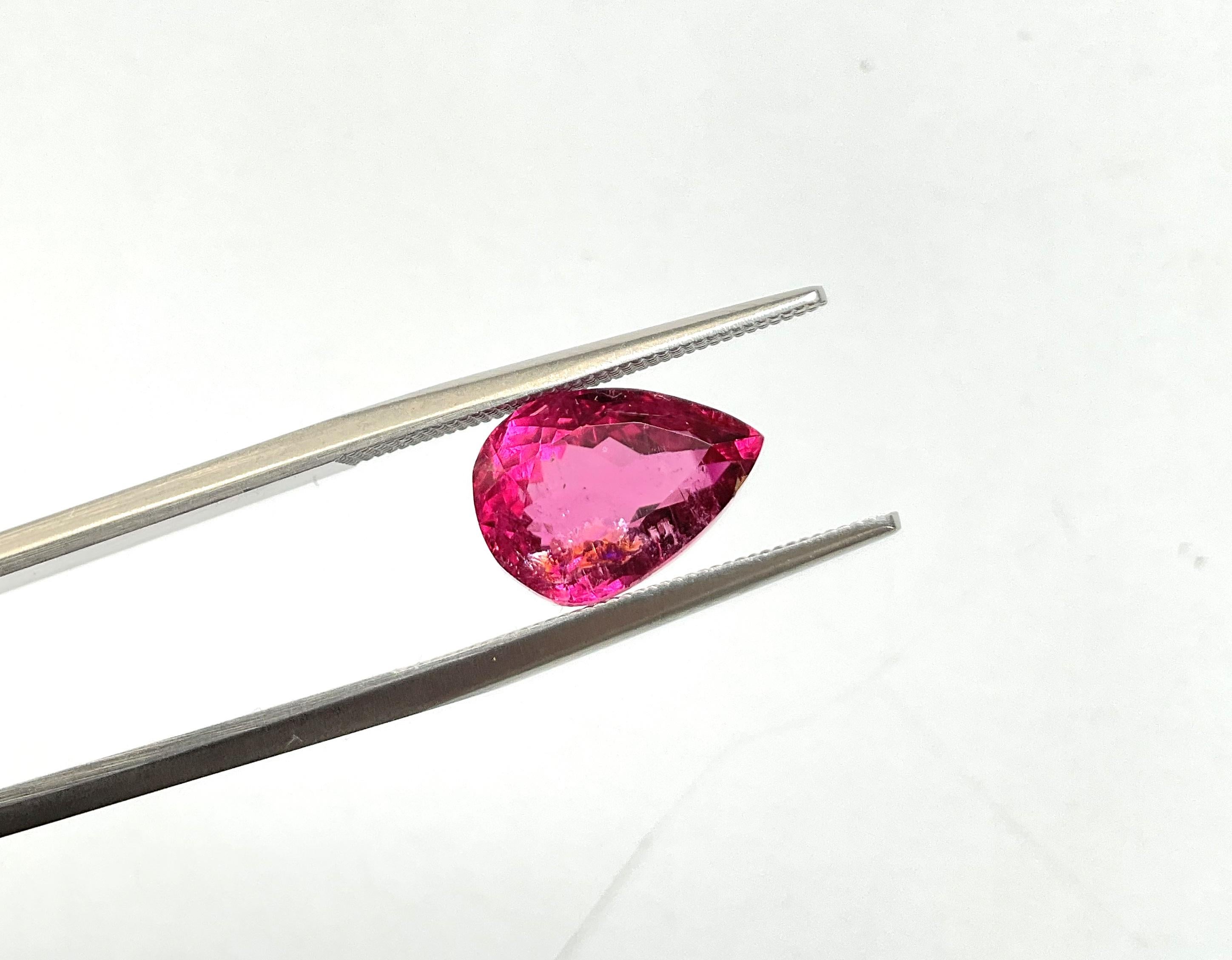 4.02 Carat Hot Pink Rubellite Tourmaline pear cut stone fine jewelry Natural Gem For Sale 1