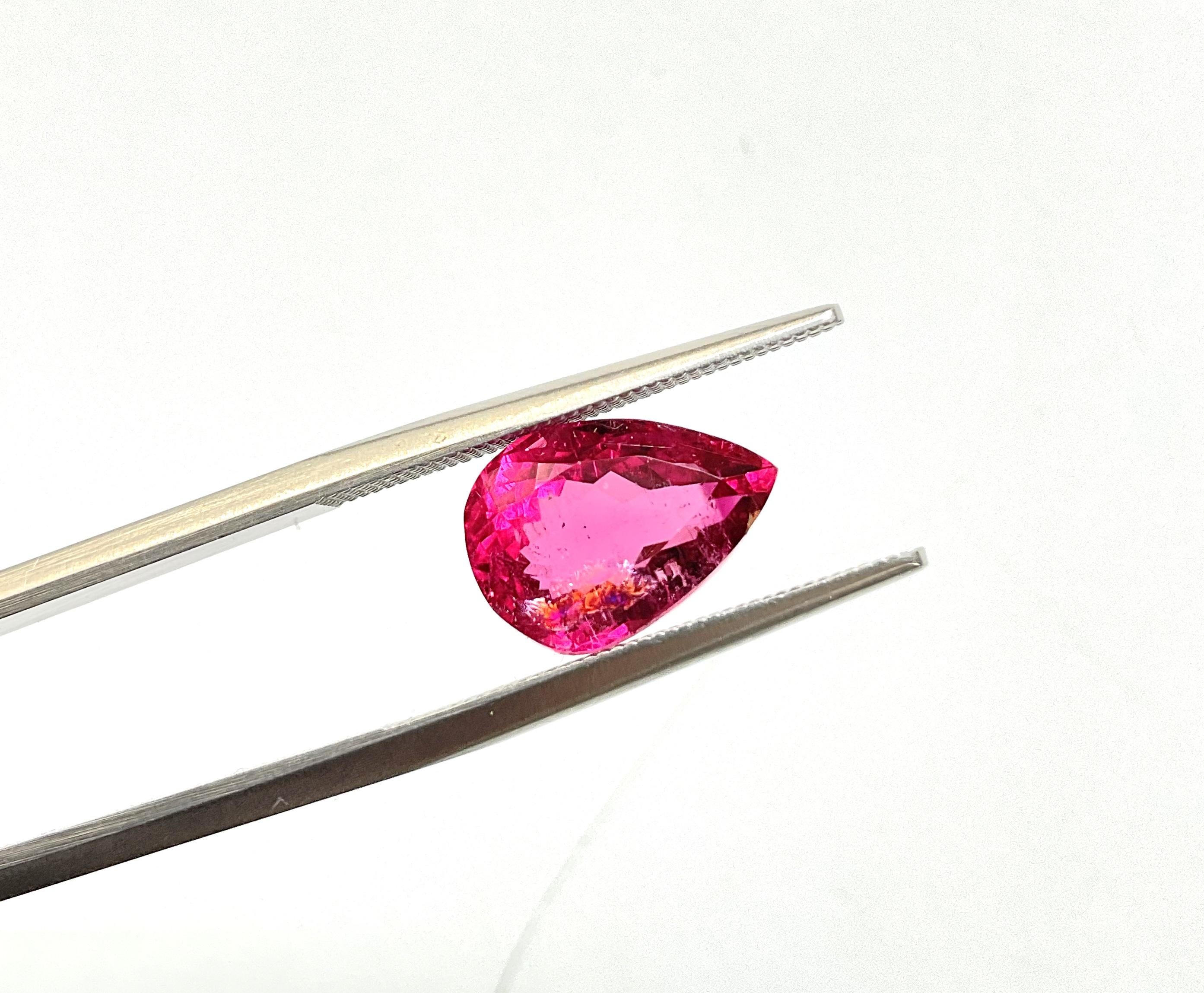 4.02 Carat Hot Pink Rubellite Tourmaline pear cut stone fine jewelry Natural Gem For Sale 2