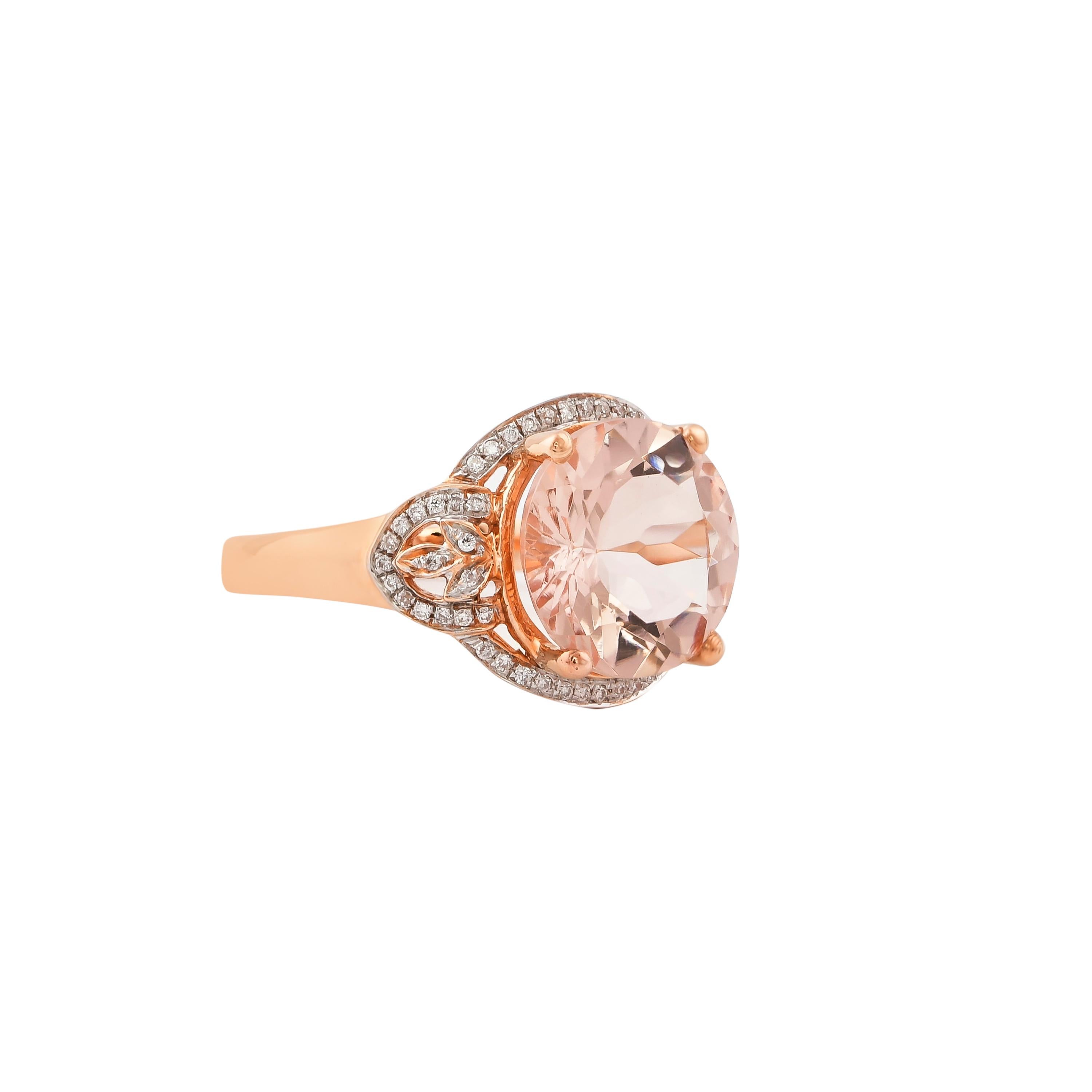 This collection features an array of magnificent morganites! Accented with Diamond these rings are made in rose gold and present a classic yet elegant look. 

Classic morganite ring in 18K Rose gold with Diamond. 

Morganite: 4.02 carat, 11.00mm