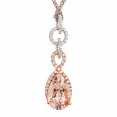 4.02 Carat Morganite Diamond Halo Gold Pendant Necklace
