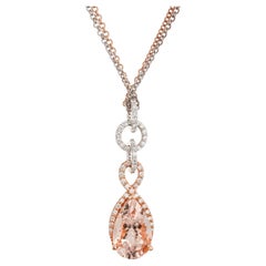 4.02 Carat Morganite Diamond Halo Gold Pendant Necklace