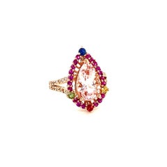 4.02 Carat Morganite Diamond Sapphire Rose Gold Cocktail Ring