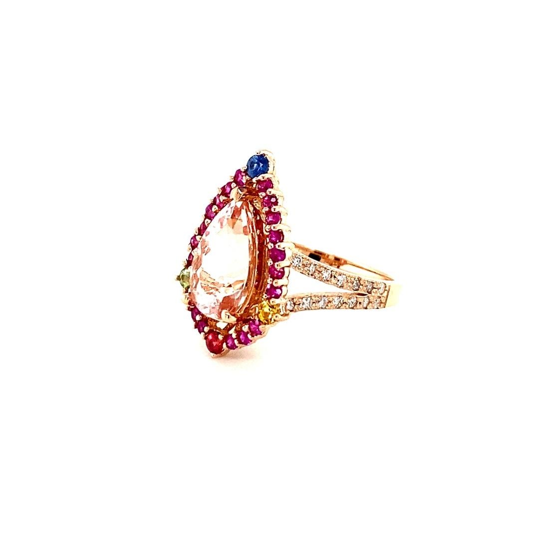 Contemporary 4.02 Carat Morganite Diamond Sapphire Rose Gold Cocktail Ring For Sale