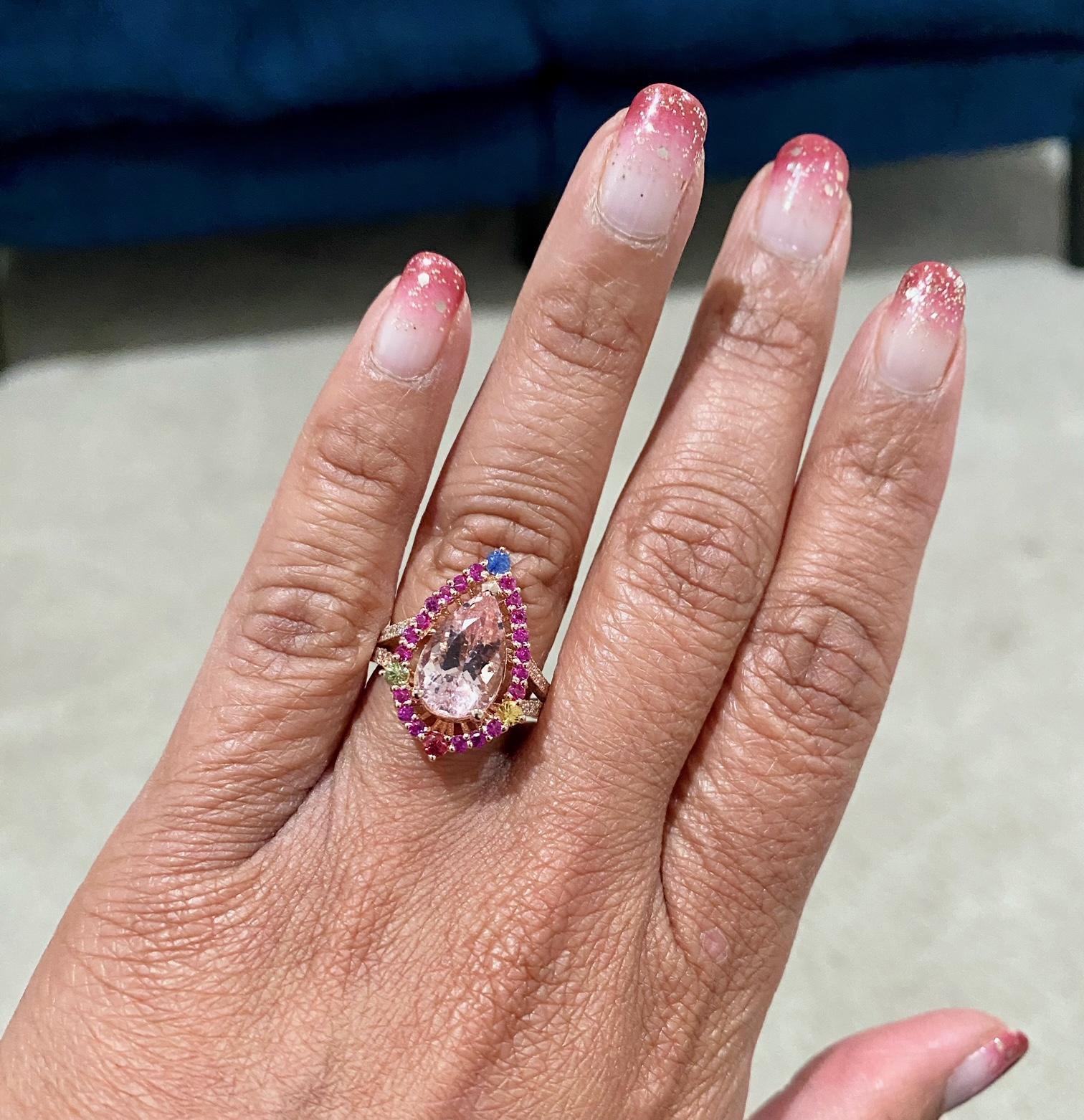 Women's 4.02 Carat Morganite Diamond Sapphire Rose Gold Cocktail Ring For Sale