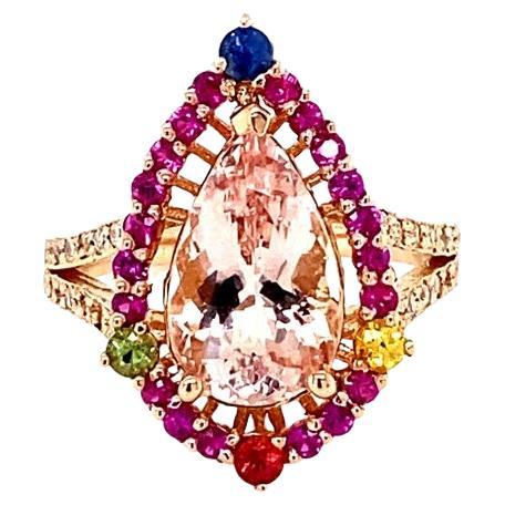 7.16 Carat Pear Cut Morganite Diamond Rose Gold Engagement Ring at 1stDibs