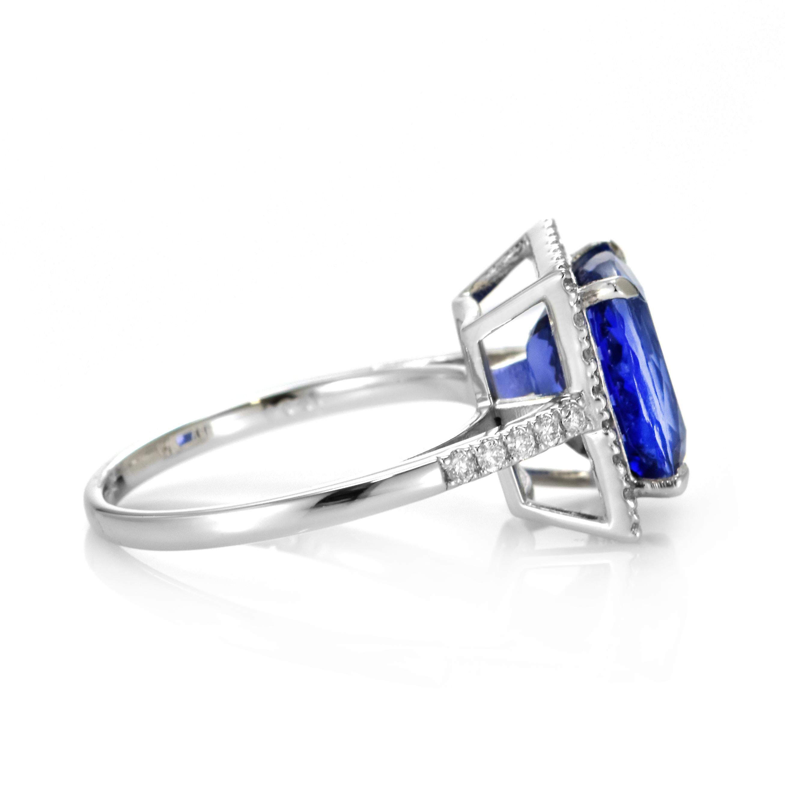 4.02 Carat Natural 'AAA' Tanzanite and Diamond Ring Made in Platinum For Sale 6